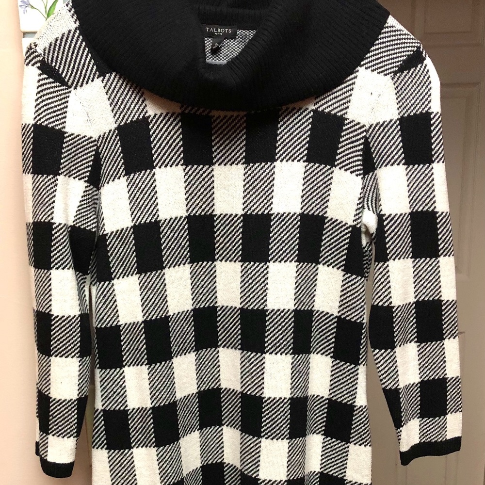 Talbots Black/White Buffalo Plaid Sweater Dress - Petite Small